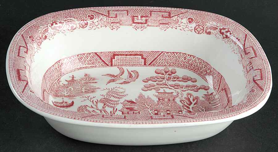Willow Pink (White Background) 8" Oval Vegetable Bowl by Allerton's-1