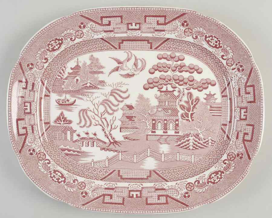 Willow Pink (White Background) 13" Oval Serving Platter by Allerton's-1
