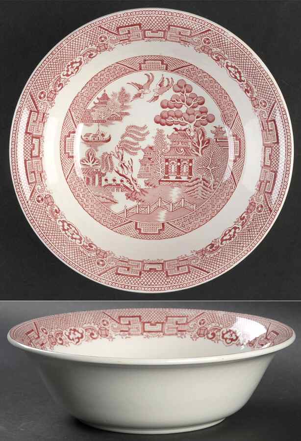 Willow Pink (White Background) 8" Round Vegetable Bowl by Allerton's-1