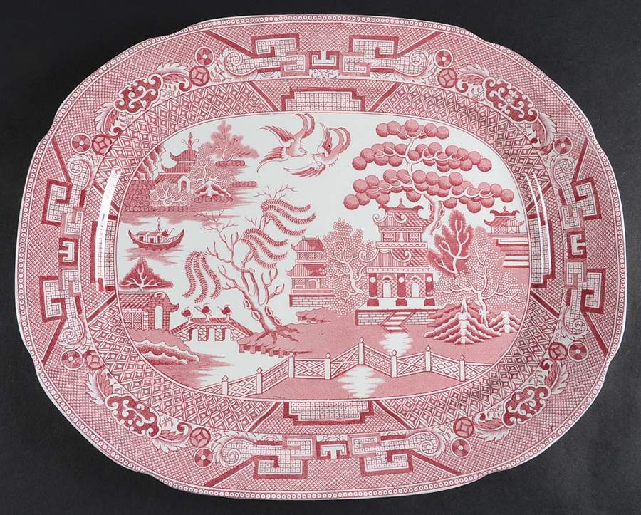 Willow Pink (White Background) 15" Oval Serving Platter by Allerton's-1