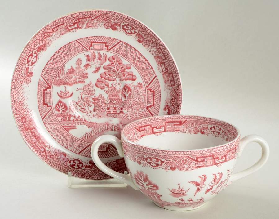 Willow Pink (White Background) Flat Bouillon Cup & Saucer by Allerton's-1