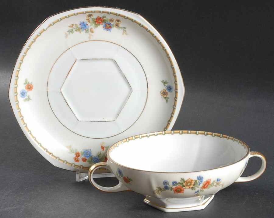 Bird of Paradise Footed Cream Soup Bowl & Saucer Set by Altrohlau-1