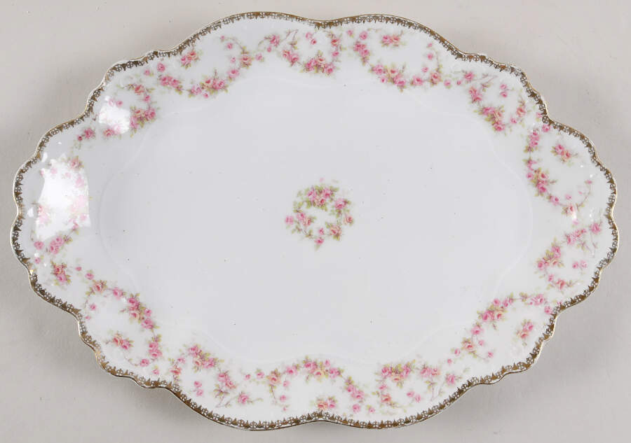 Bridal Rose (Scalloped, Gold Edge) 13" Oval Serving Platter by Altrohlau-1
