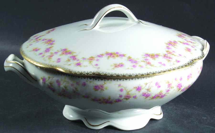 Bridal Rose (Scalloped, Gold Edge) Round Covered Vegetable by Altrohlau-1