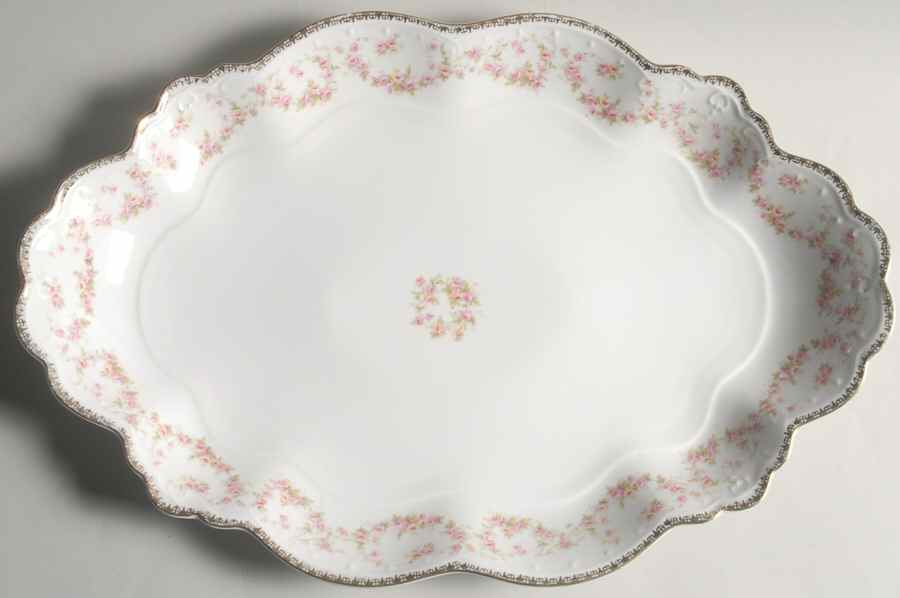 Bridal Rose (Scalloped, Gold Edge) 16" Oval Serving Platter by Altrohlau-1