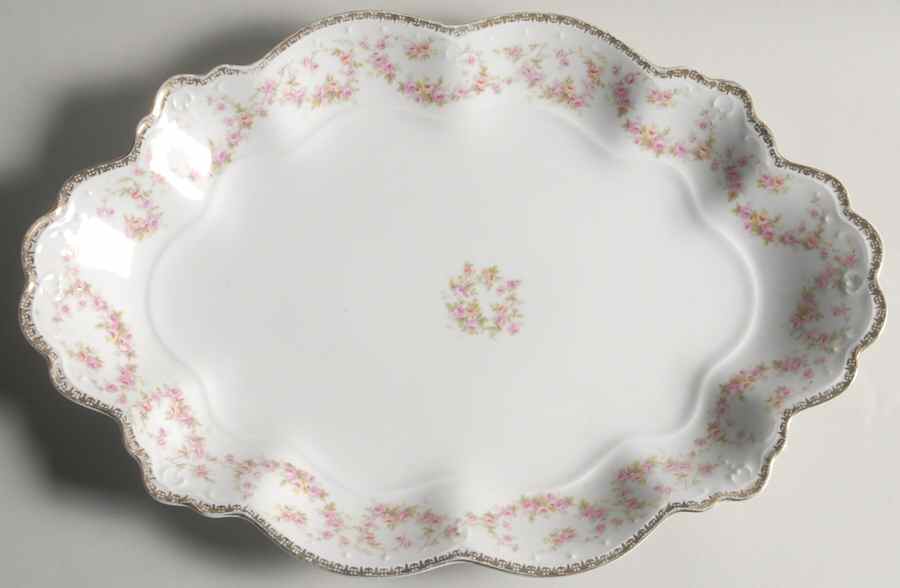 Bridal Rose (Scalloped, Gold Edge) 14" Oval Serving Platter by Altrohlau-1
