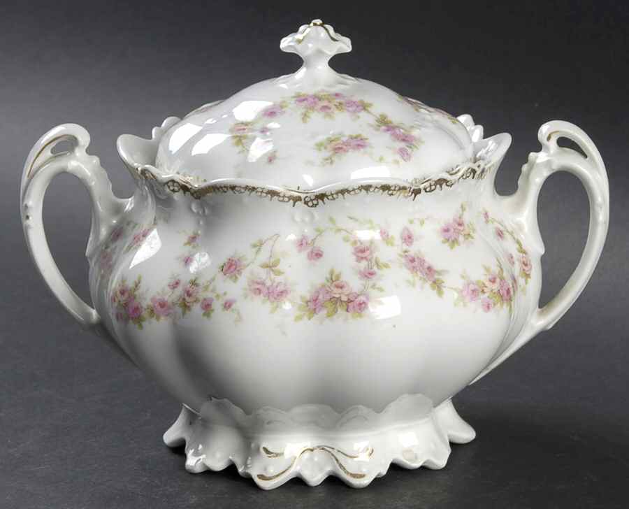 Bridal Rose (Scalloped, Gold Edge) Sugar Bowl & Lid by Altrohlau-1