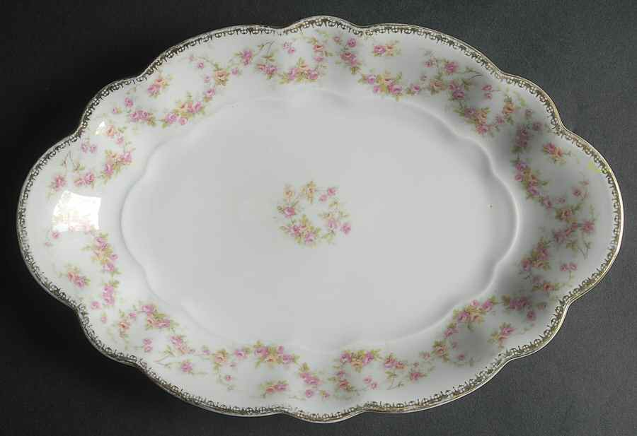 Bridal Rose (Scalloped, Gold Edge) 11" Oval Serving Platter by Altrohlau-1