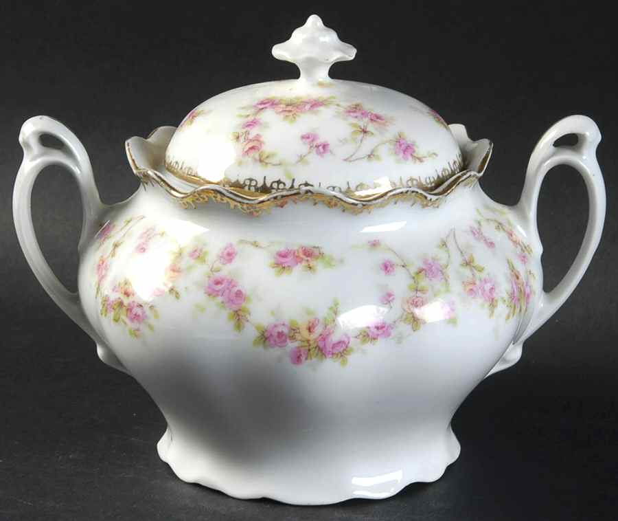 Bridal Rose (Scalloped, Gold Edge) Sugar Bowl & Lid by Altrohlau-1