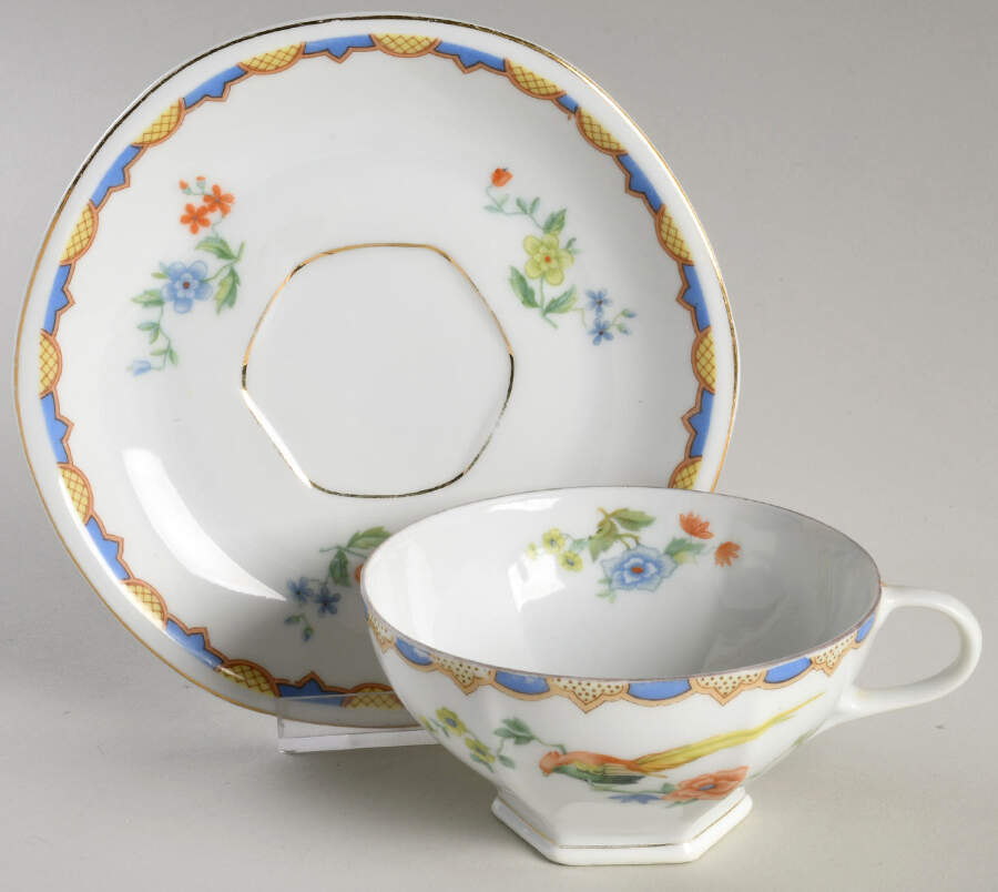 Golden Pheasant (Octagonal) Footed Cup & Saucer Set by Altrohlau-1