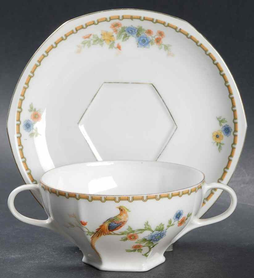 Golden Pheasant (Octagonal) Footed Bouillon Cup & Saucer by Altrohlau-1