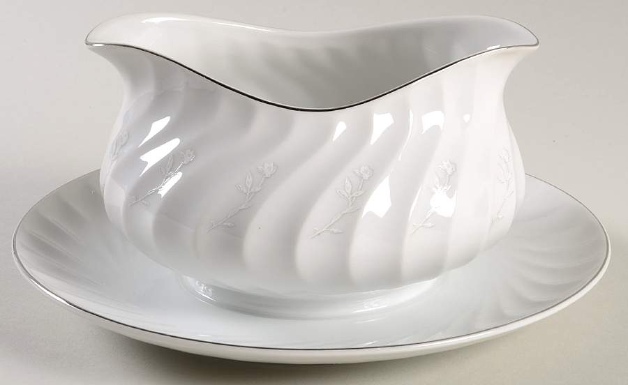 Snow Rose Gravy Boat with Attached Underplate by Amcrest-1