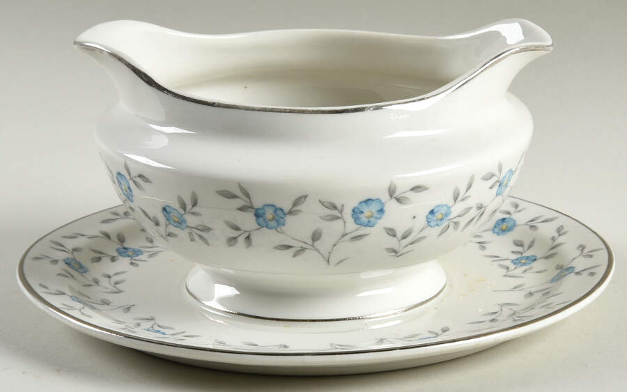 Blue Lace Gravy Boat with Attached Underplate by Ancestral - Am Hostess-1