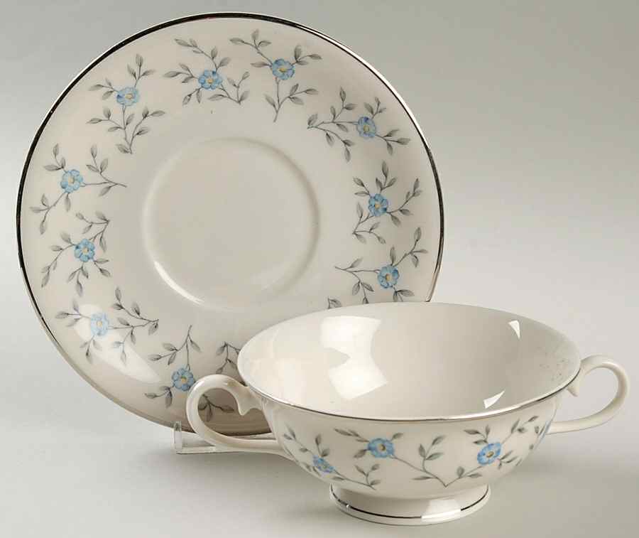 Blue Lace Footed Cream Soup Bowl & Saucer Set by Ancestral - Am Hostess-1