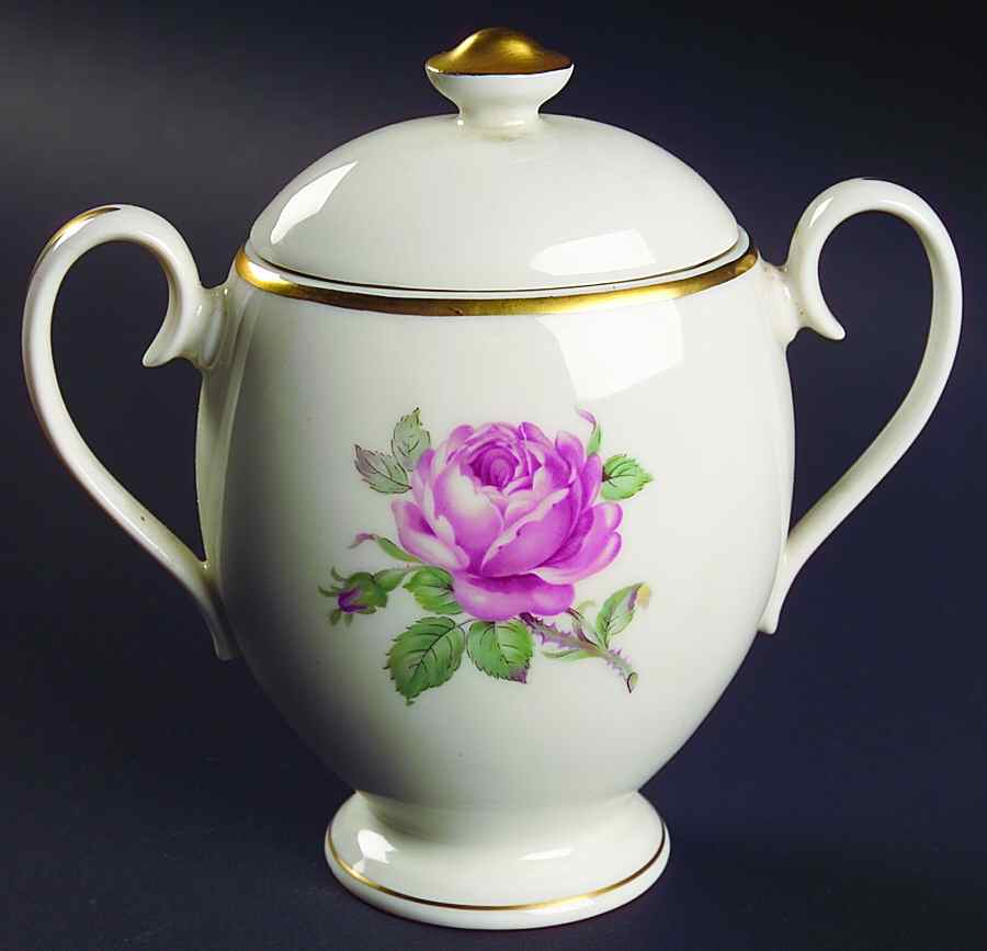 Manor Rose (Gold Trim) Sugar Bowl & Lid by Ancestral - Am Hostess-1