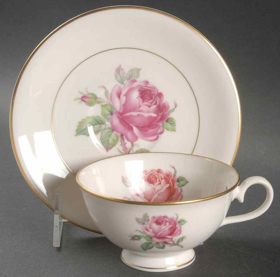 Manor Rose (Gold Trim) Footed Cup & Saucer Set by Ancestral - Am Hostess-1