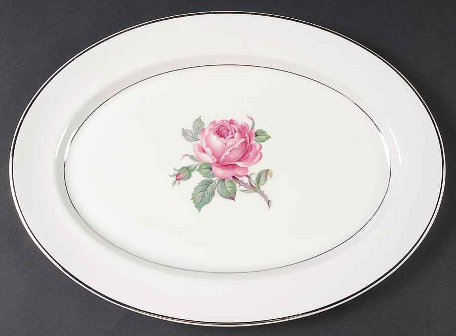 Manor Rose (Gold Trim) 13" Oval Serving Platter by Ancestral - Am Hostess-1