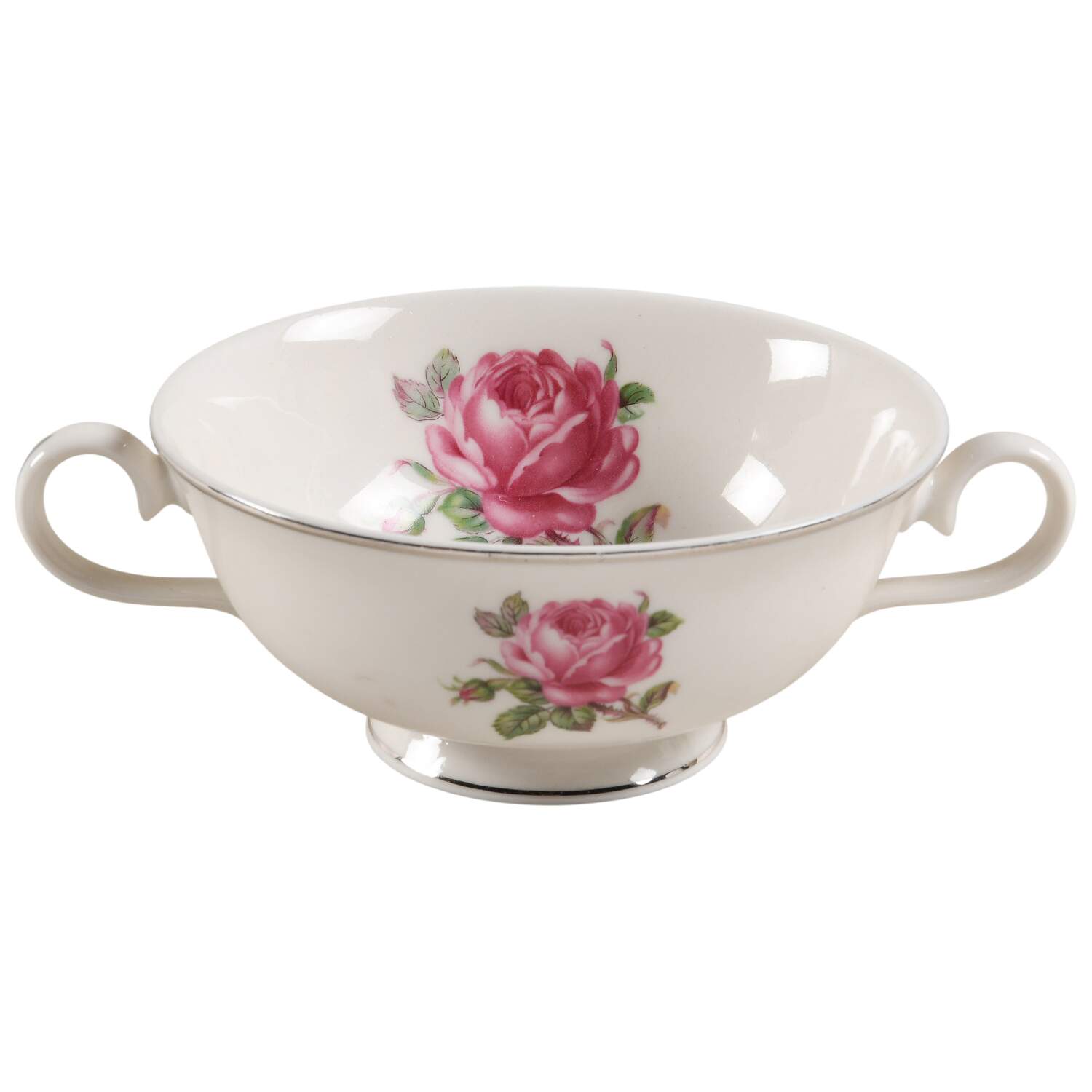 Manor Rose (Platinum Trim) Footed Cream Soup Bowl by Ancestral - Am Hostess-1