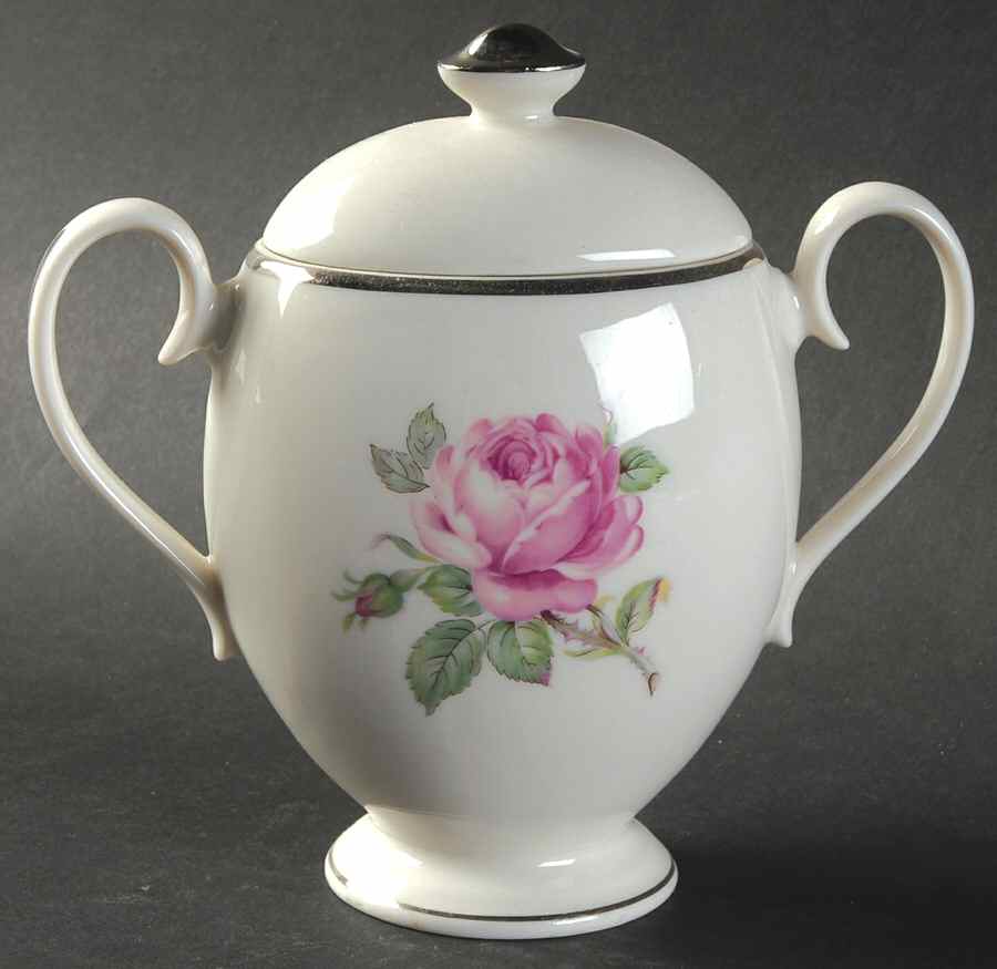 Manor Rose (Platinum Trim) Sugar Bowl & Lid by Ancestral - Am Hostess-1