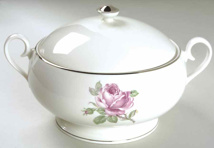 Manor Rose (Platinum Trim) Round Covered Vegetable by Ancestral - Am Hostess-1