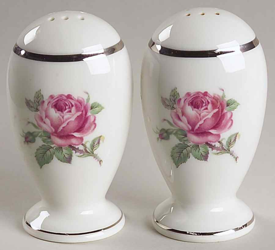 Manor Rose (Platinum Trim) Salt & Pepper Set by Ancestral - Am Hostess-1