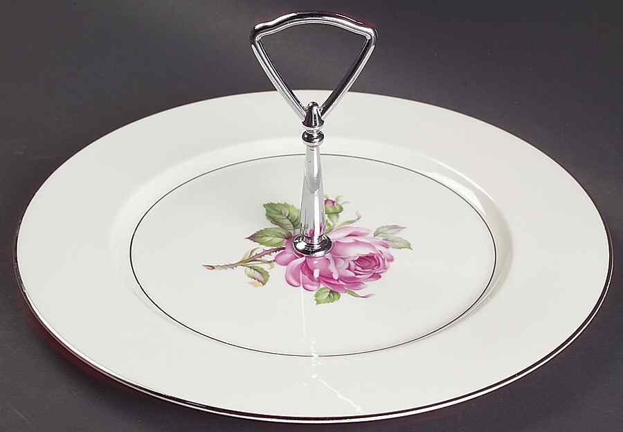 Manor Rose (Platinum Trim) Round Serving Plate with Handle (DP) by Ancestral - Am Hostess-1
