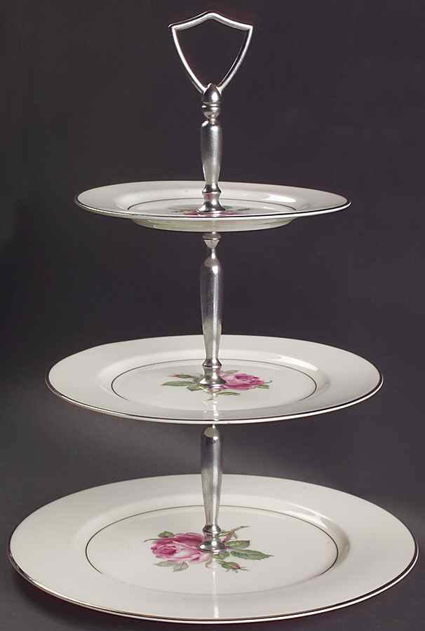 Manor Rose (Platinum Trim) 3-Tiered Serving Tray (DP, SP, BB) by Ancestral - Am Hostess-1