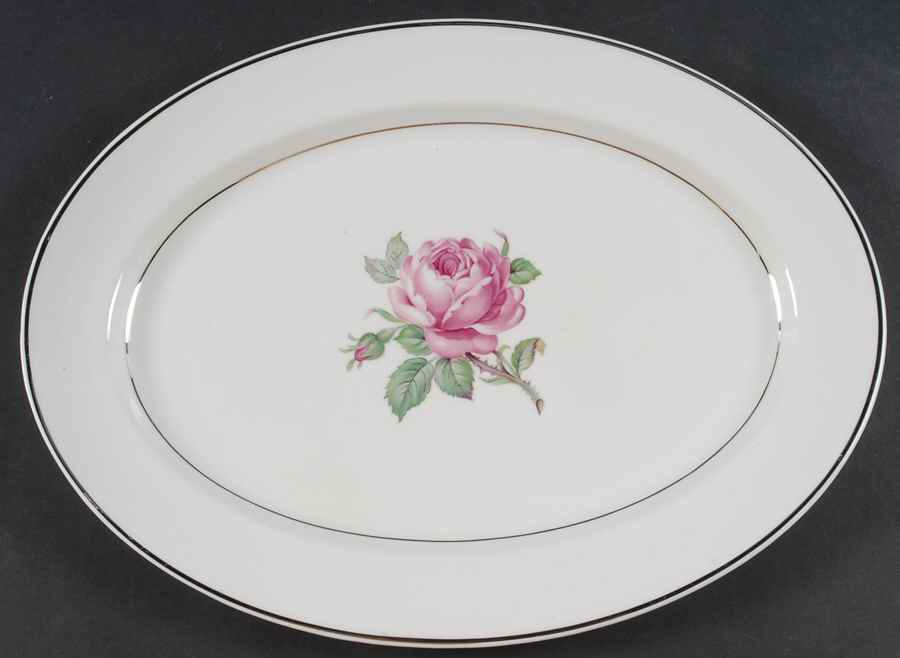 Manor Rose (Platinum Trim) 13" Oval Serving Platter by Ancestral - Am Hostess-1