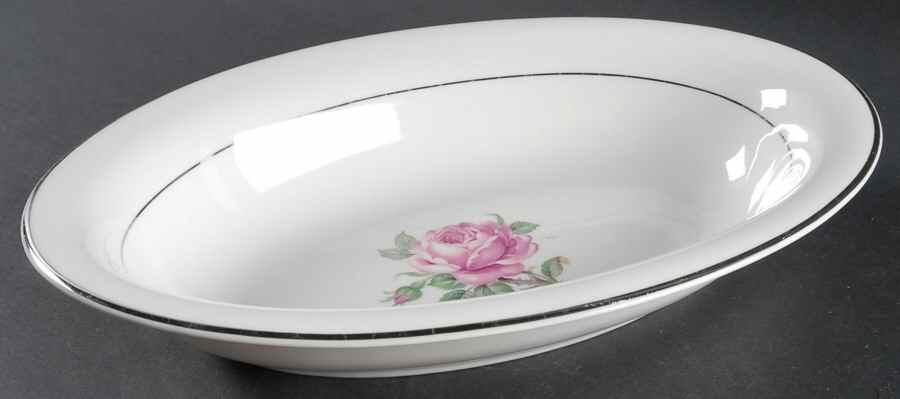 Manor Rose (Platinum Trim) 11" Oval Vegetable Bowl by Ancestral - Am Hostess-1