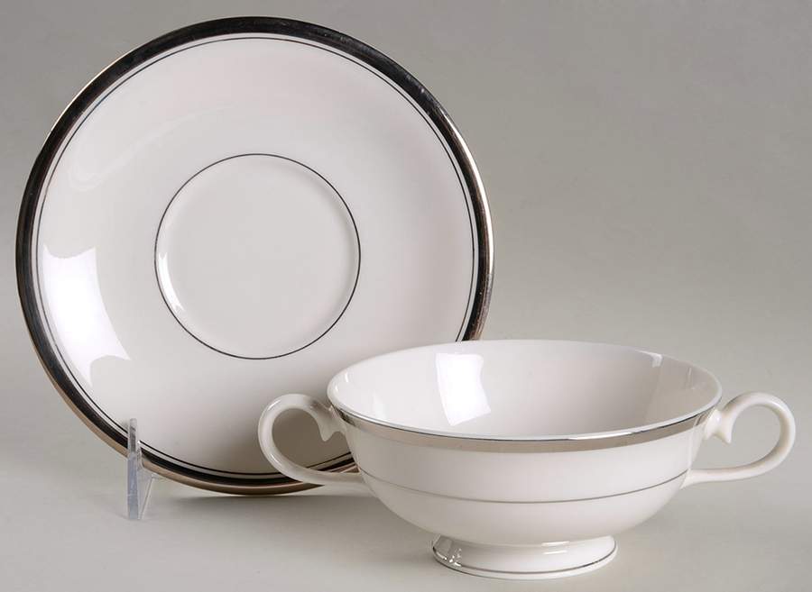 Wedding Band (Platinum Band) Footed Cream Soup Bowl & Saucer Set by Ancestral - Am Hostess-1