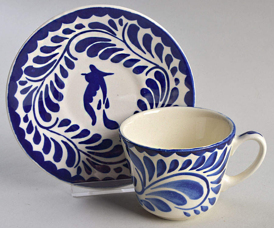 Puebla Blue Flat Cup & Saucer Set by Anfora (Mexico)-1