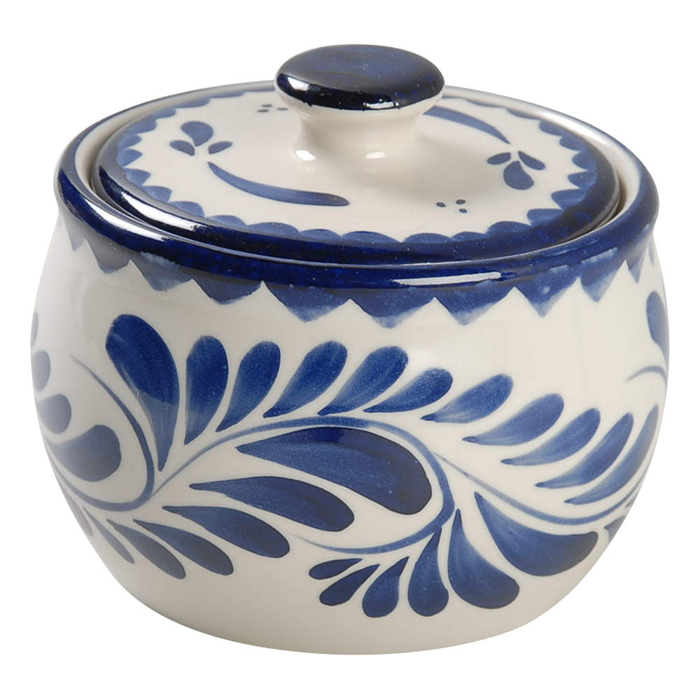 Puebla Blue Sugar Bowl & Lid by Anfora (Mexico)-1