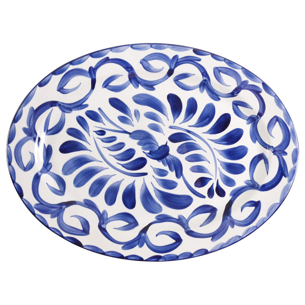 Puebla Blue 15" Oval Serving Platter by Anfora (Mexico)-1