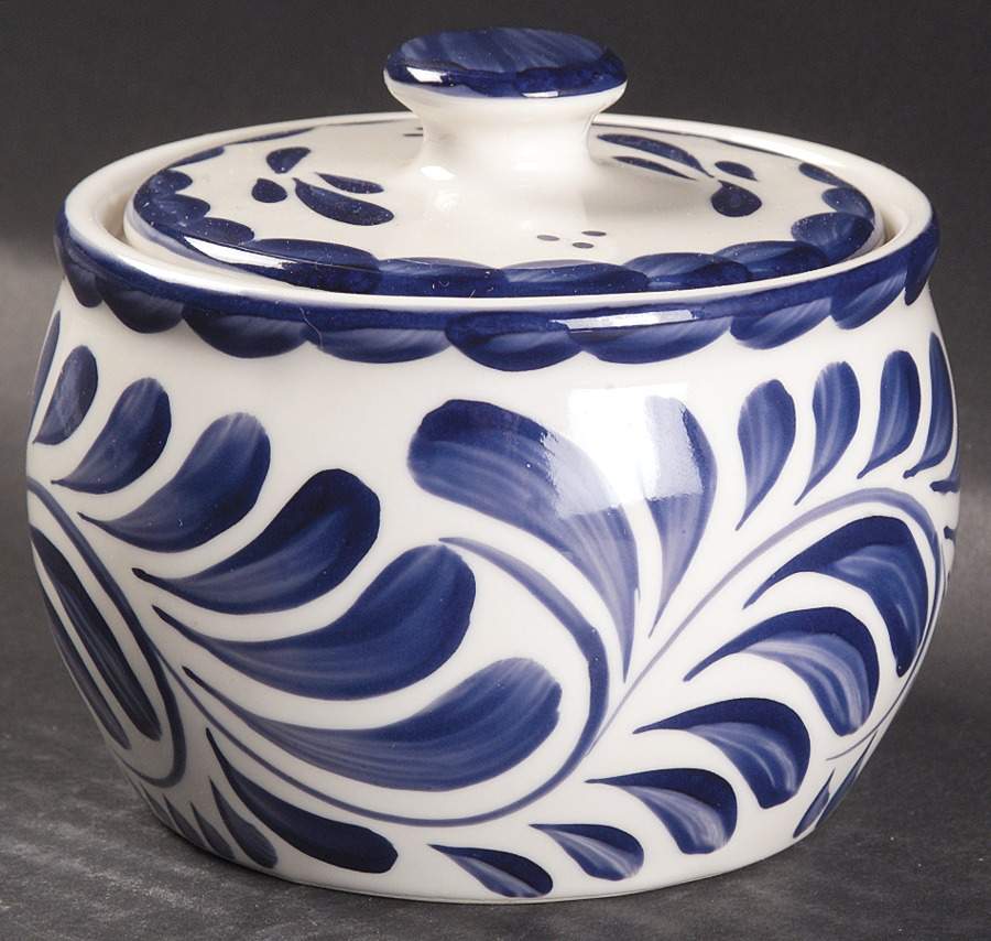 Puebla Blue Small Sugar Bowl & Lid by Anfora (Mexico)-1