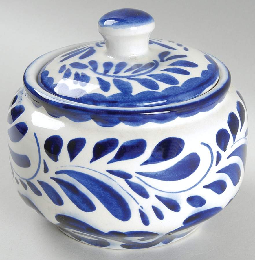 Puebla Blue Sugar Bowl & Lid by Anfora (Mexico)-1