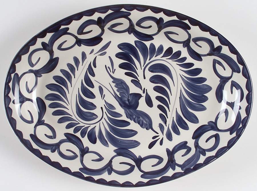 Puebla Blue 13" Deep Oval Serving Platter by Anfora (Mexico)-1