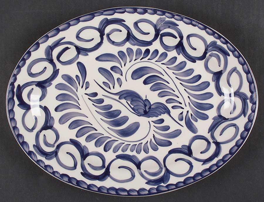 Puebla Blue 12" Oval Serving Platter by Anfora (Mexico)-1