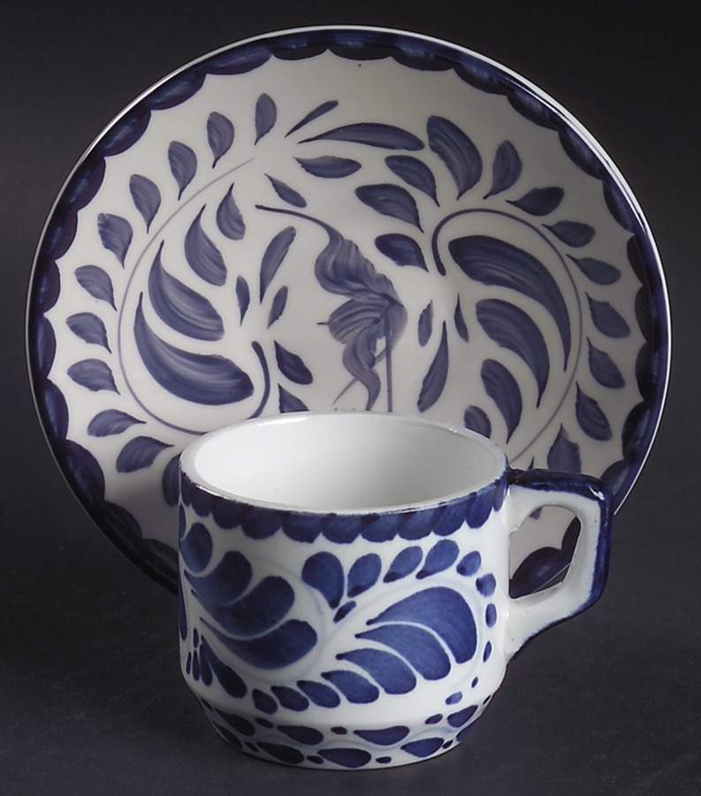 Puebla Blue Flat Demitasse Cup & Saucer Set by Anfora (Mexico)-1