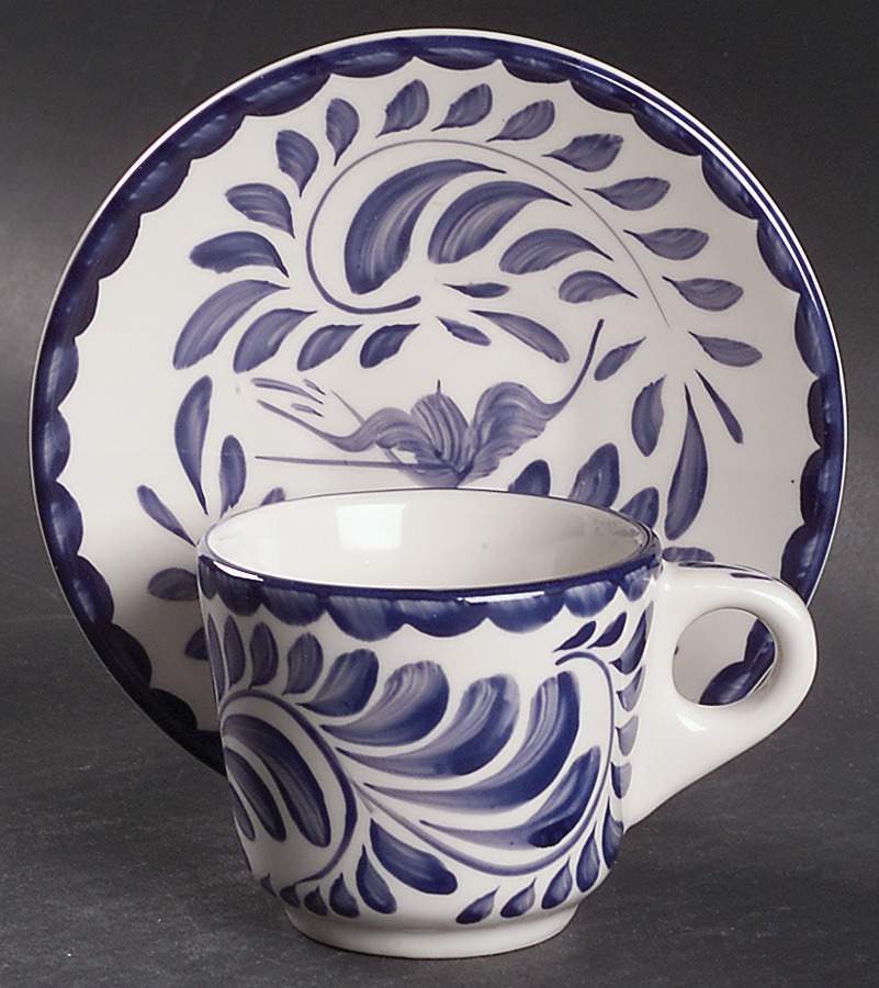Puebla Blue Flat Demitasse Cup & Saucer Set by Anfora (Mexico)-1