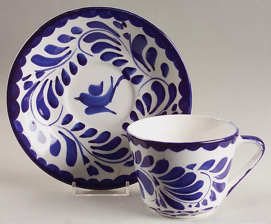 Puebla Blue Flat Cup & Saucer Set by Anfora (Mexico)-1