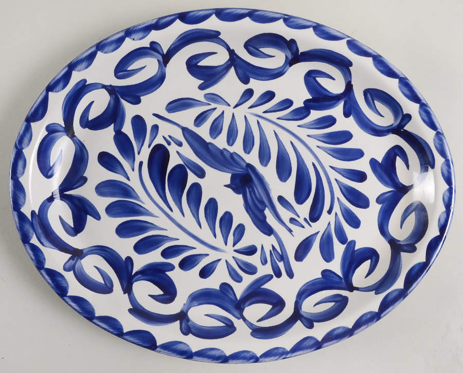 Puebla Blue 13" Oval Serving Platter by Anfora (Mexico)-1