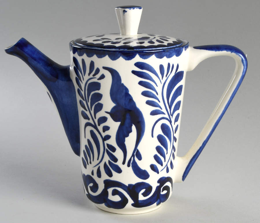Puebla Blue Coffee Pot & Lid by Anfora (Mexico)-1