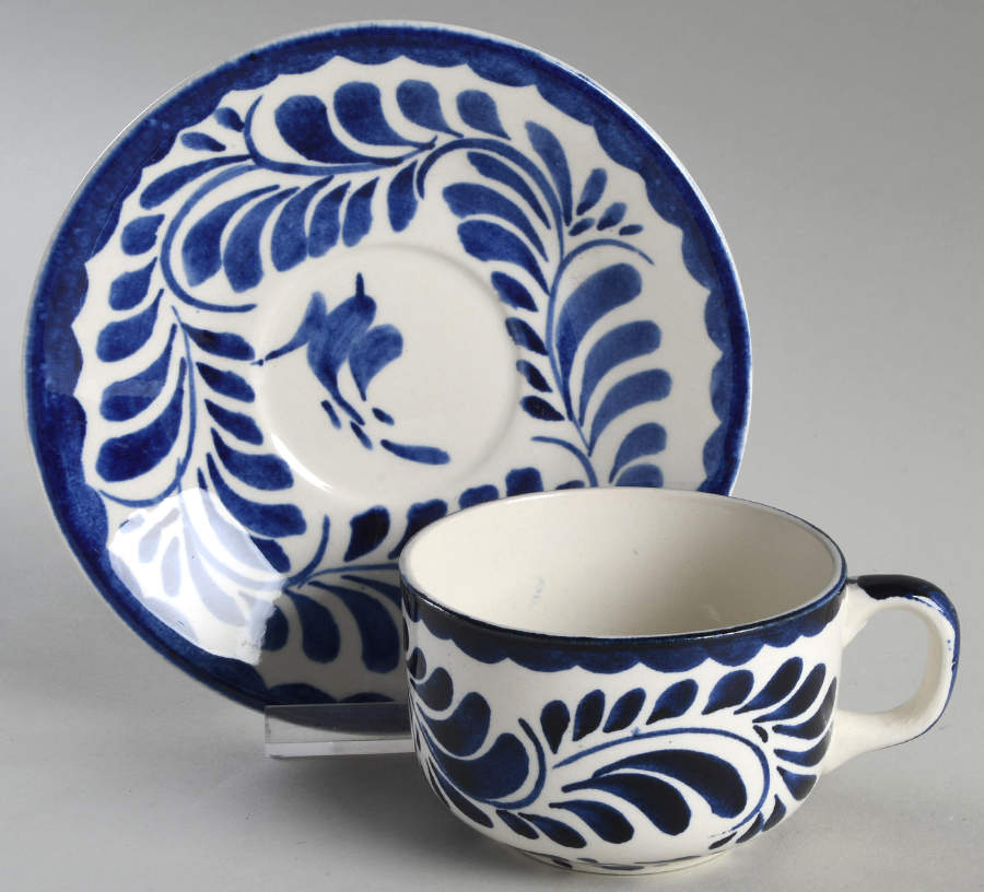Puebla Blue Flat Cup & Saucer Set by Anfora (Mexico)-1