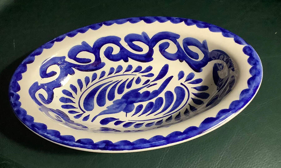 Puebla Blue 9" Oval Vegetable Bowl by Anfora (Mexico)-1