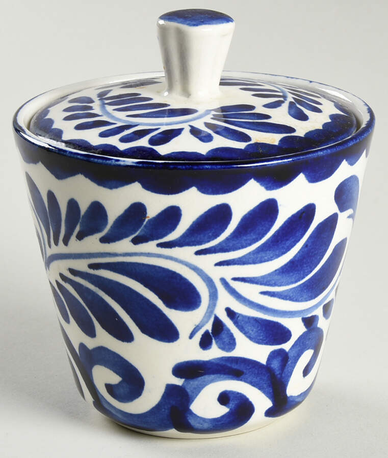 Puebla Blue Sugar Bowl & Lid by Anfora (Mexico)-1