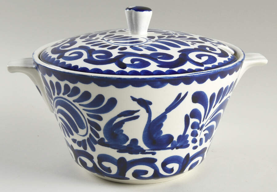 Puebla Blue Tureen & Lid by Anfora (Mexico)-1