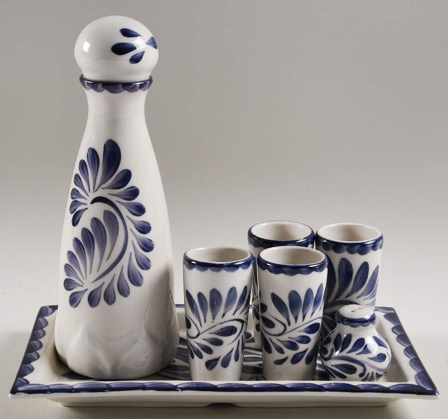 Puebla Blue 8 Pece Tequila Set by Anfora (Mexico)-1