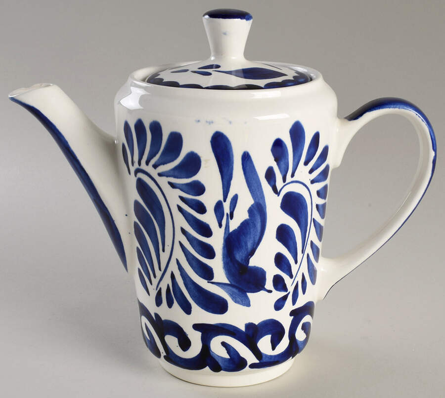 Puebla Blue Coffee Pot & Lid by Anfora (Mexico)-1