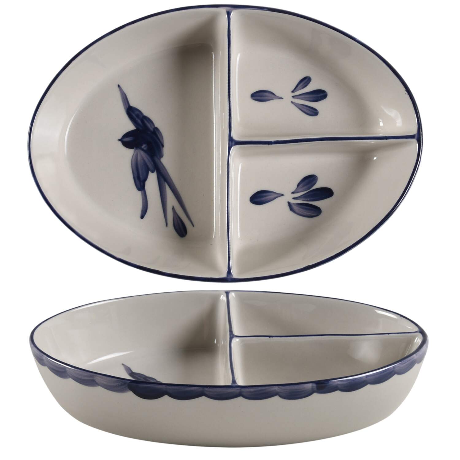 Puebla Blue 3-Part Oval Divided Server by Anfora (Mexico)-1