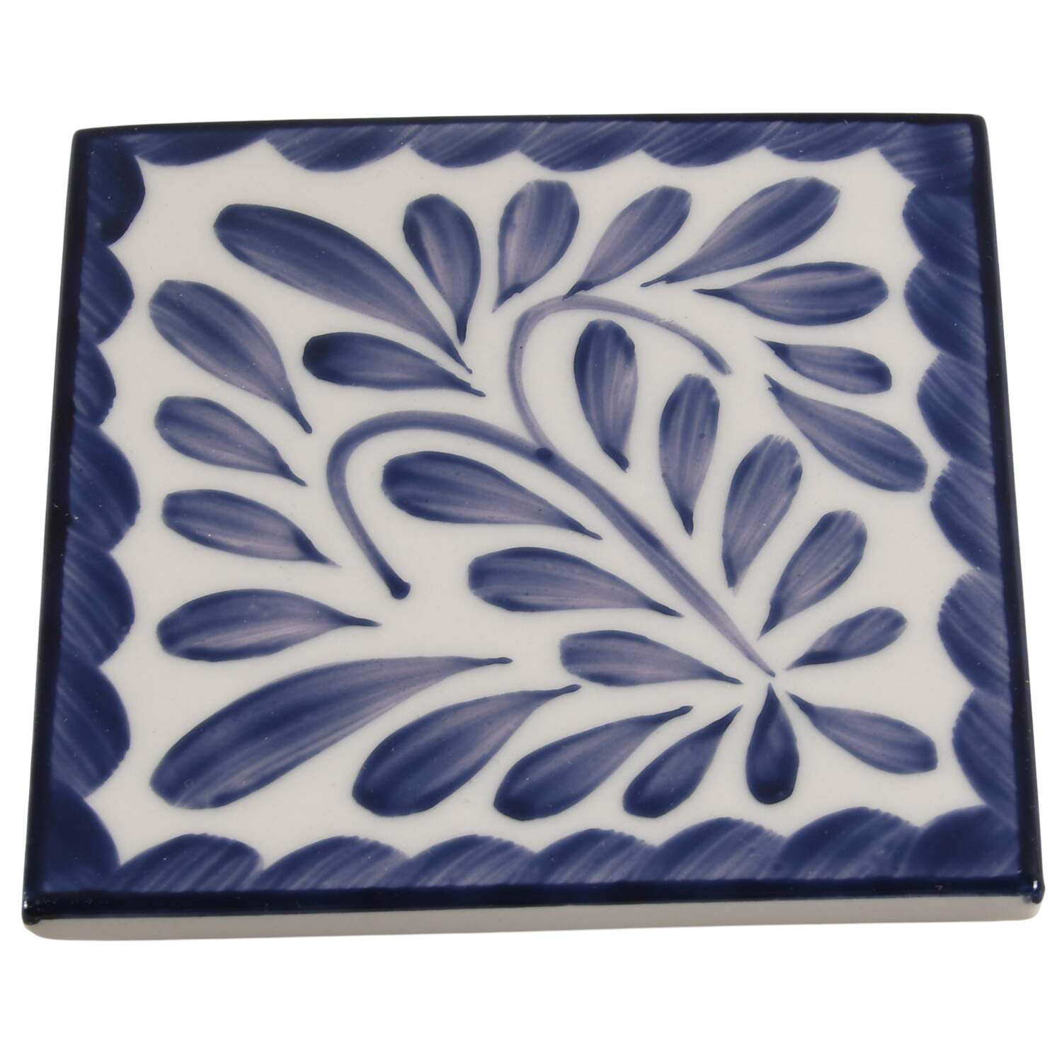 Puebla Blue Cork Back Square Coaster by Anfora (Mexico)-1